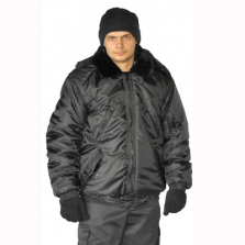 Куртка мужская на поясе Охрана зимняя черная (с капюшоном)