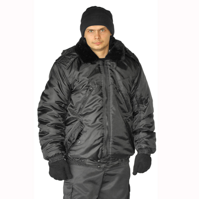Фото Куртка мужская на поясе Охрана зимняя черная (с капюшоном)